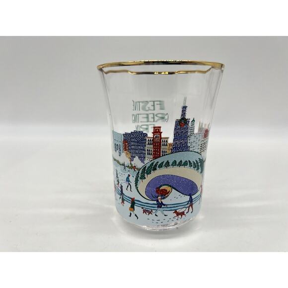Anthropologie Holiday In The City Juice Glass Set of 4 Glasses Chicago - Picture 1 of 6